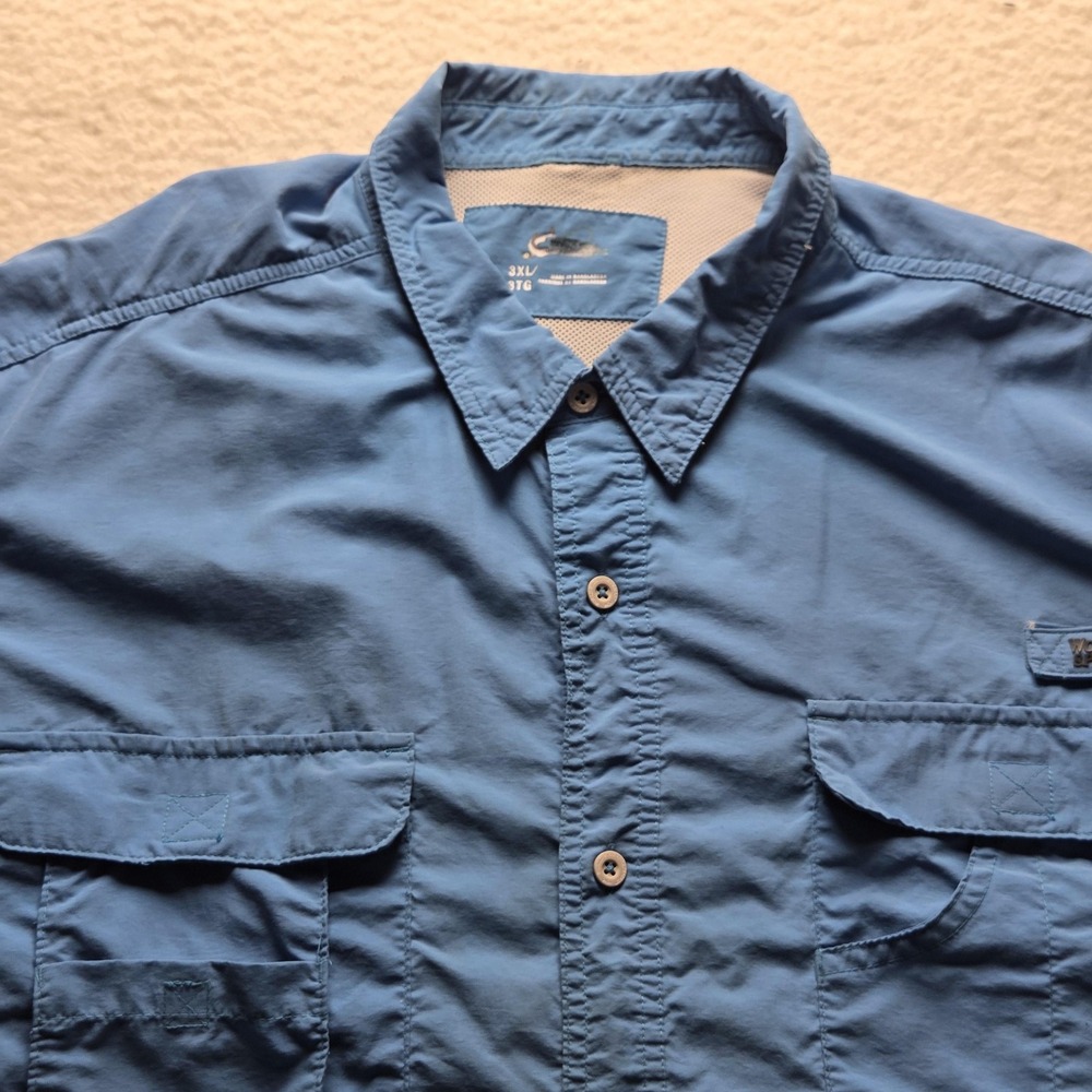World Wide Sportsman Shirt Mens 3XL Blue Short Sleeve Vented Button Fishing